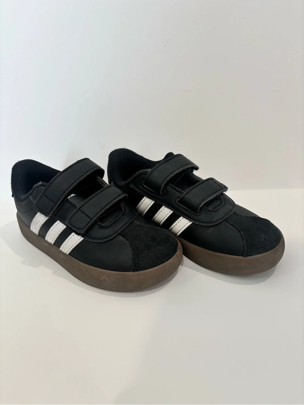 adidas Black Sneakers with White Stripes and Brown Sole - Kids